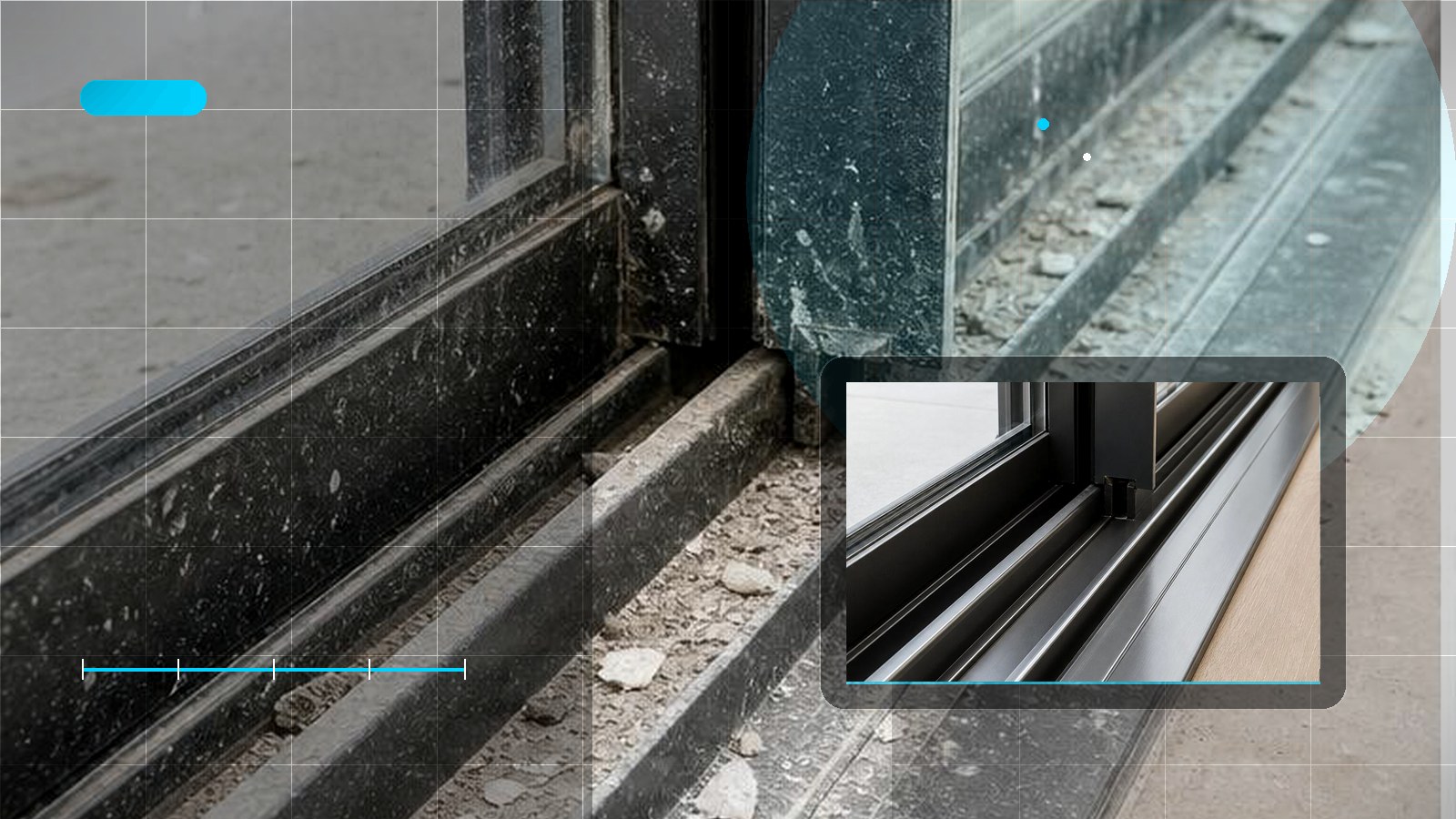 Hyper-realistic construction cleaning hero image for Paint Overspray, Silicone and Adhesive Removal