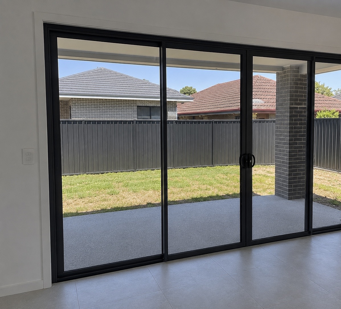 Clean sliding glass doors after a new-home handover clean in Sydney
